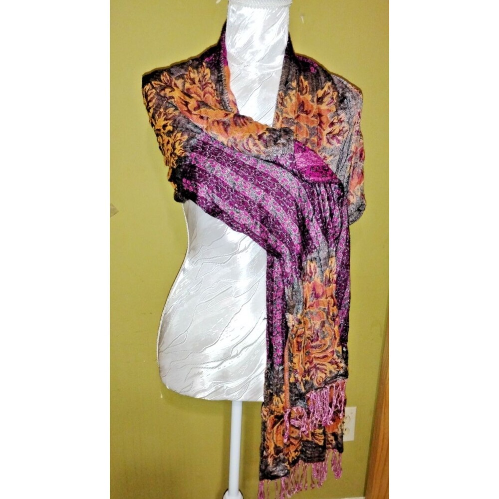 Gorgeous Ladies Scarf Wrap Purple Paisley Modal/Viscose Fringe 64" x 32" Gypsy